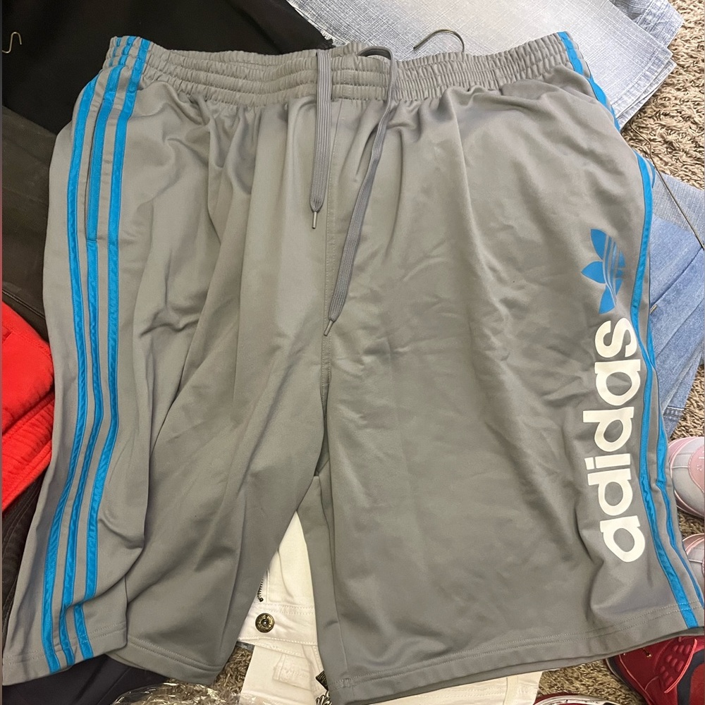 Adidas Drawstring Shorts Gray/Black/Turquoise side stripes 3XL